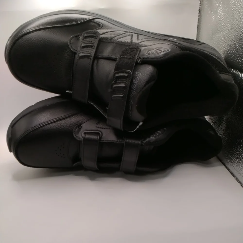 New Balance Men's Black Leather Athletic Comfort Shoes with Hook-and-Loop Straps